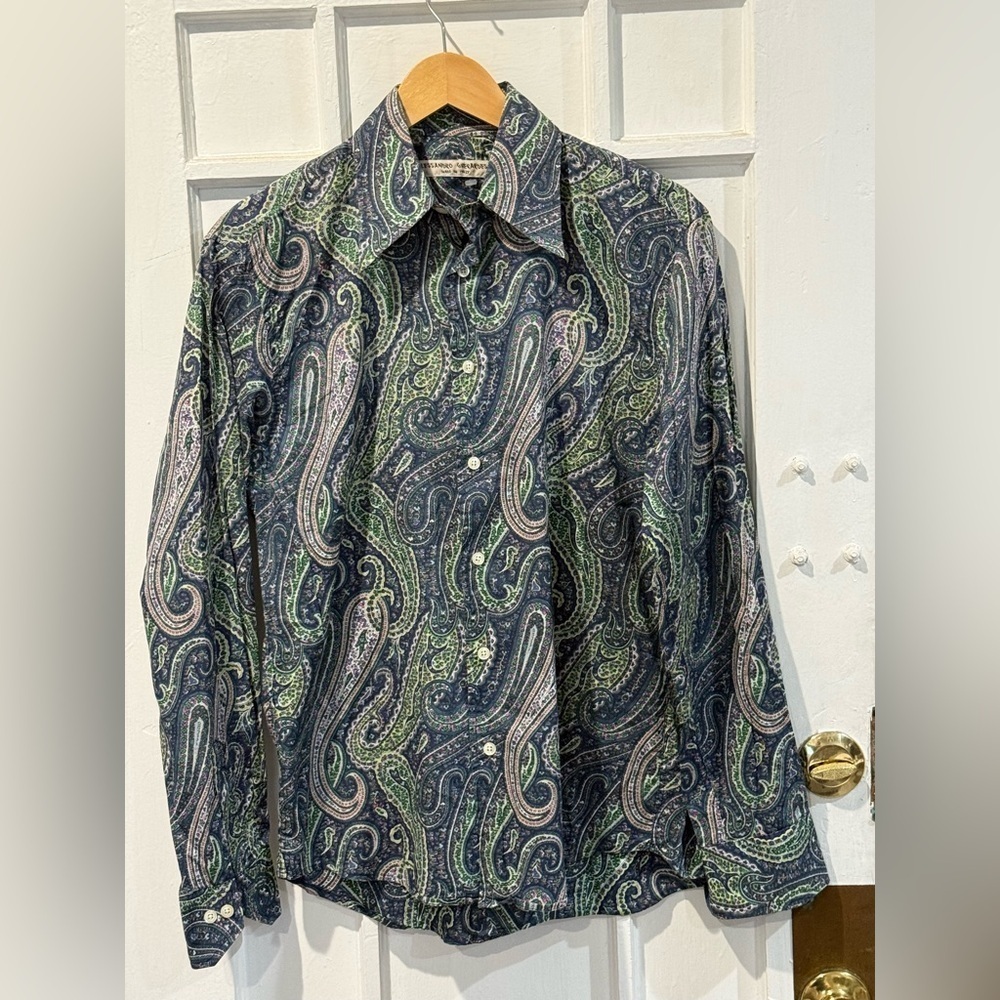 Paisley Patterned Button Down Shirt - Green and Black